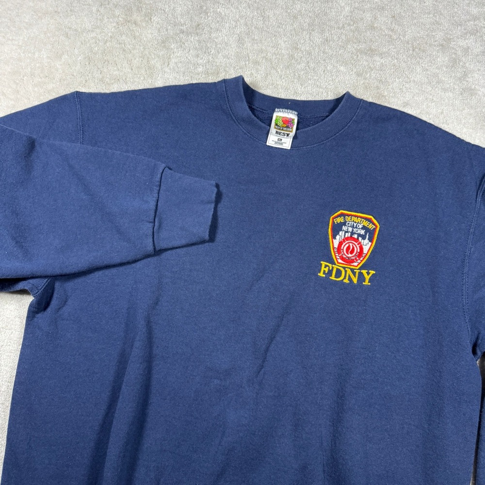 Fruit of the Loom Sweatshirt Mens XL Navy FDNY Embroidered Crewneck Pullover